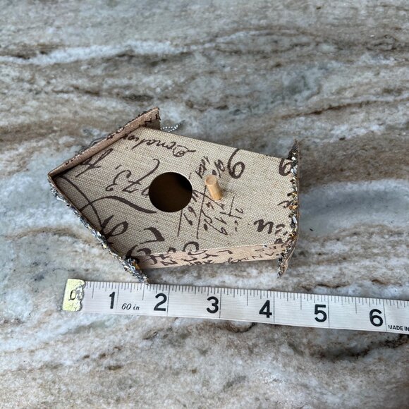 Set Of 8 Miniature Decorative Glitter Birdhouse Ornaments Printed Fabric - Picture 9 of 10